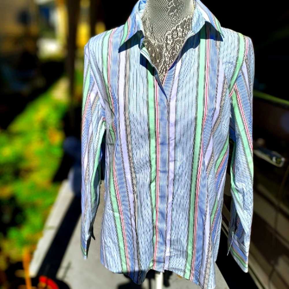 Talbots Mulit Colored Button Down Top -14 Size - image 1